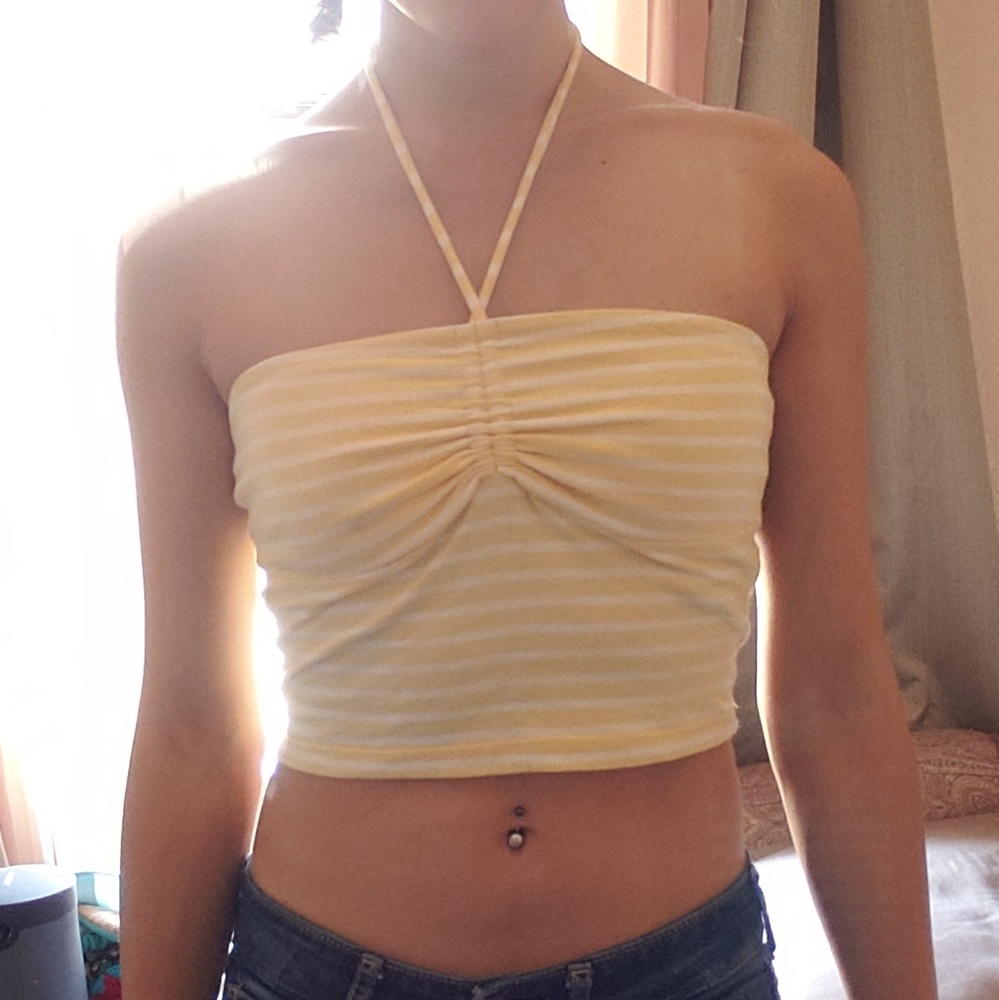 Striped crop-top halter
